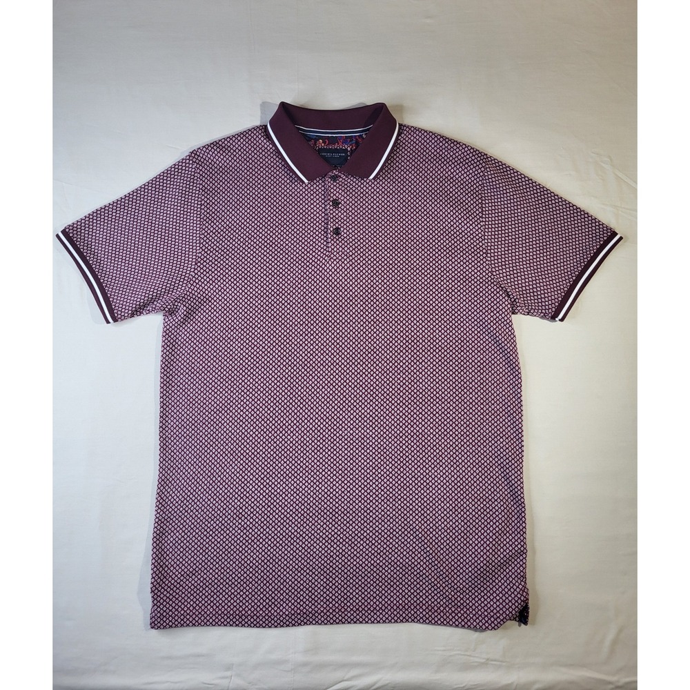 Polo Shirt Mens Medium Burgundy Geometric Diamond Denim & Flower Ricky Singh